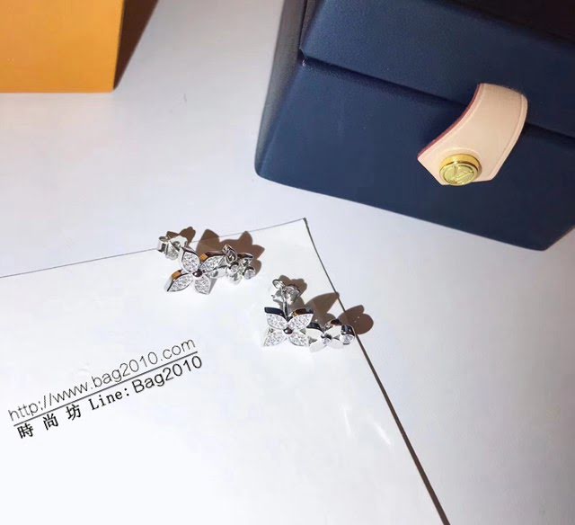 Louis Vuitton純銀飾品 路易威登滿鑽雙花耳釘 LV925純銀簡約四葉草耳環  zglv2197